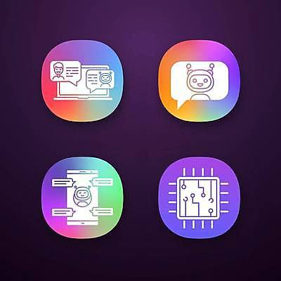 EPS 해외이미지 말풍선 일러스트 사람모양 사람없음 노트북 스마트폰 컬러풀 메모리칩 어플리케이션 로봇 그라데이션 채팅 채팅봇 해외일러스트 모양 컬러 전자제품 핸드폰 스마트기기 부속품 파일형식 벡터 AI_인공지능 이미지허브
