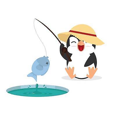 EPS 해외이미지 한마리 일러스트 낚시 어류 들기 사람없음 귀여움 낚싯대 펭귄 펭귄캐릭터 해외일러스트 1 동물캐릭터 컨셉 모션 조류 레저 수중동물 낚시용품 파일형식 벡터 이미지허브