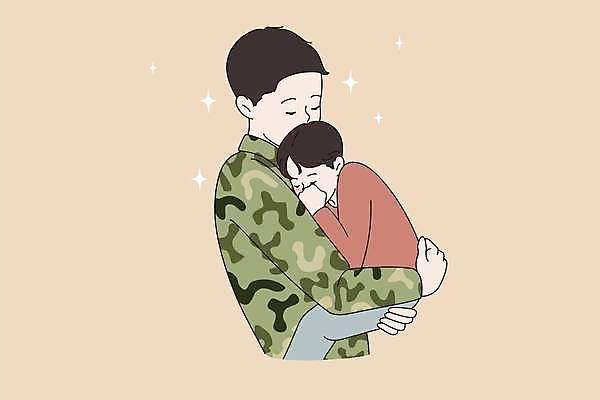 EPS 해외이미지 라이프스타일 남자 어린이 일러스트 가족 안기 상반신 성인 두명 일상 주황색 군복 형제 남동생 형 남자만 들어올리기 해외일러스트 컬러 유니폼 관계 모션 사람 라이프 생활 동생 파일형식 벡터 이미지허브