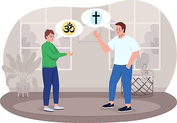 EPS 해외이미지 남자 종교 화분 화초 어린이 십자가 말풍선 일러스트 창문 소년 성인 두명 천주교 분노 주머니손 갈등 강요 힌두교 남자만 해외일러스트 식물 감정 컨셉 모션 사람 파일형식 벡터 이미지허브