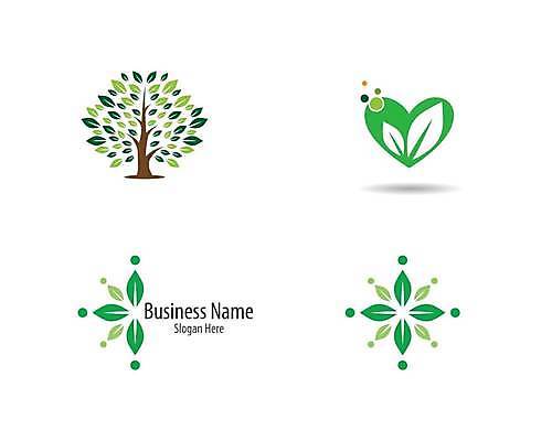 EPS 해외이미지 나무 문양 잎 일러스트 추상 사람없음 세트 하트 심볼 에코 친환경 해외일러스트 모양 식물 무늬 환경 파일형식 벡터 이미지허브