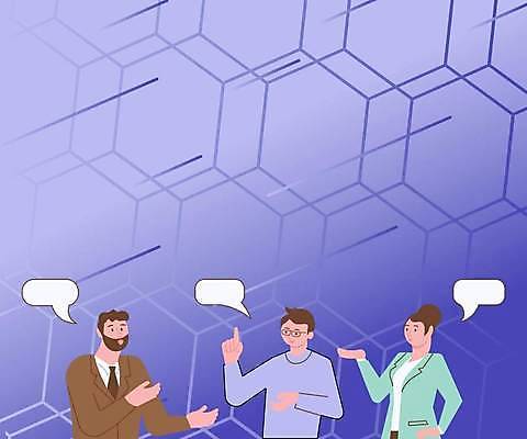 EPS 해외이미지 여자 남자 백그라운드 말풍선 일러스트 비즈니스 커뮤니케이션 프레임 대화 손짓 성인 세명 보라색 비즈니스맨 비즈니스우먼 토론 육각형 성인만 카피스페이스 헥사곤 해외일러스트 도형 컬러 패턴 모션 말하기 사람 공백 직장인 파일형식 벡터 이미지허브