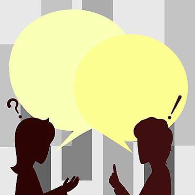 EPS 해외이미지 여자 남자 실루엣 컨셉 말풍선 일러스트 비즈니스 프레임 대화 성인 두명 갈색 노란색 회색 물음표 비즈니스맨 비즈니스우먼 느낌표 토론 성인만 카피스페이스 해외일러스트 기호 컬러 촬영기법 말하기 사람 공백 직장인 파일형식 벡터 이미지허브