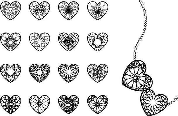 EPS 해외이미지 디자인 일러스트 추상 사람없음 세트 오리엔탈 하트 심볼 만다라 해외일러스트 모양 무늬 파일형식 벡터 이미지허브