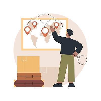 EPS 해외이미지 전신 남자 허리손 이동 세계지도 일러스트 돋보기 한명 서기 들기 성인 상자 갈색 캐리어 이사 위치 이삿짐 성인남자한명만 해외일러스트 1 컬러 포즈 컨셉 지도 모션 사람 세계 여행가방 남자한명만 성인남자만 파일형식 벡터 이미지허브