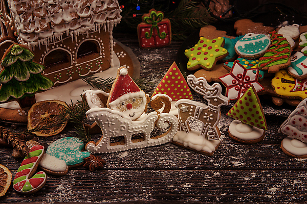 포토 JPG 해외이미지 크리스마스 실내 사람없음 쿠키 루돌프 과자집 산타모양 진저쿠키 나무배경 해외포토 모양 기념일 백그라운드 사슴 디저트 내부 산타클로스 파일형식 이미지허브