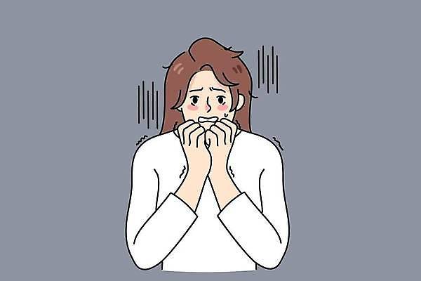 EPS 해외이미지 라이프스타일 여자 일러스트 한명 성인 일상 회색 무서움 불안 공포 떨림 성인여자한명만 해외일러스트 1 감정 컬러 모션 사람 라이프 생활 여자한명만 성인여자만 파일형식 벡터 이미지허브