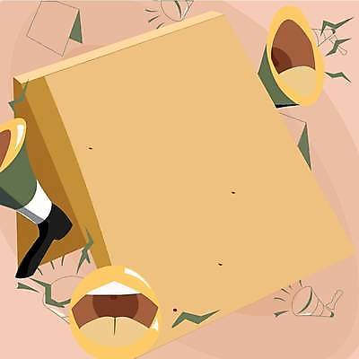 EPS 해외이미지 일러스트 신체부위 노란색 확성기 외침 입 알림 번개모양 입간판 카피스페이스 해외일러스트 모양 컬러 간판 사람 소리 공백 번개 파일형식 벡터 이미지허브