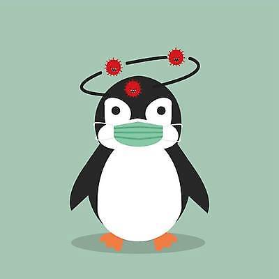 EPS 해외이미지 한마리 일러스트 마스크 사람없음 초록색 귀여움 펭귄 펭귄캐릭터 코로나바이러스 해외일러스트 1 컬러 동물캐릭터 컨셉 조류 바이러스 파일형식 벡터 이미지허브