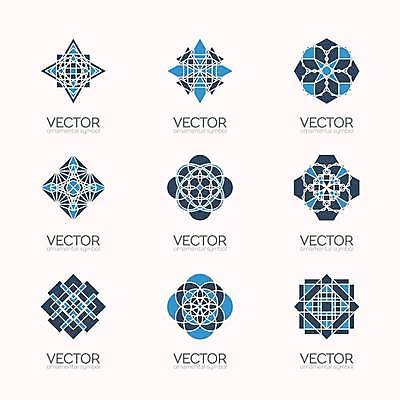 EPS 해외이미지 디자인 하늘색 일러스트 추상 사람없음 세트 오리엔탈 심볼 만다라 해외일러스트 무늬 파란색 파일형식 벡터 이미지허브