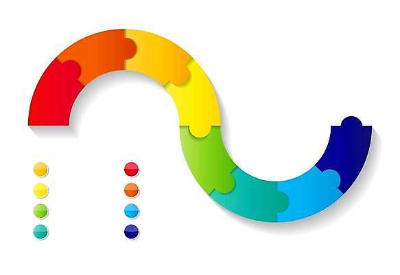 EPS 해외이미지 디자인 배너 일러스트 비즈니스 사람없음 자료 인포그래픽 정보 퍼즐 연결 퍼즐조각 레이아웃 무지개색 카피스페이스 해외일러스트 조각 컬러풀 공백 파일형식 벡터 이미지허브