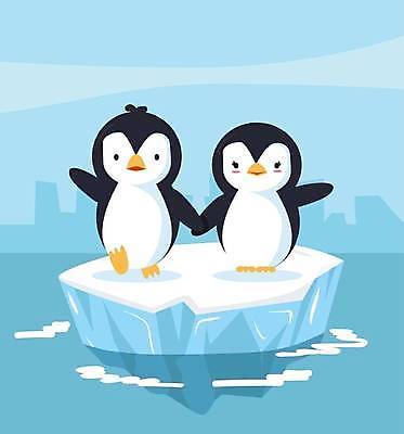 EPS 해외이미지 커플 하늘색 두마리 일러스트 사람없음 귀여움 남극 펭귄 빙하 펭귄캐릭터 해외일러스트 동물캐릭터 컨셉 2 관계 조류 파란색 극지방 파일형식 벡터 이미지허브