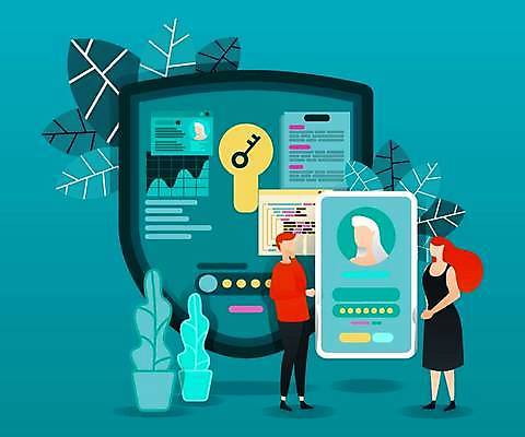 EPS 해외이미지 전신 여자 남자 화분 화초 일러스트 비즈니스 열쇠 성인 두명 스마트폰 암호 스마트 방패 성인만 해외일러스트 식물 컨셉 사람 핸드폰 스마트기기 파일형식 벡터 이미지허브