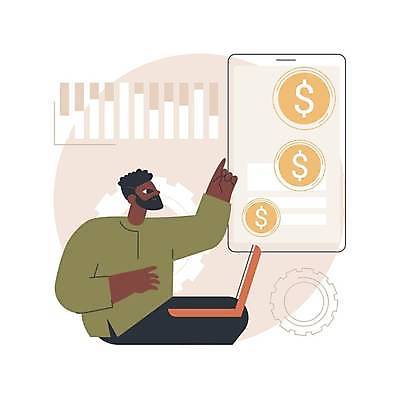 EPS 해외이미지 남자 일러스트 비즈니스 그래프 한명 앉기 상반신 성인 노트북 스마트폰 달러 동전 가리킴 톱니바퀴 마케팅 성인남자한명만 해외일러스트 1 돈 모션 사람 손짓 전자제품 핸드폰 스마트기기 남자한명만 성인남자만 파일형식 벡터 이미지허브