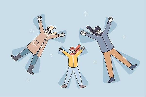 EPS 해외이미지 전신 라이프스타일 여자 남자 아들 어린이 하늘색 겨울 일러스트 가족 놀이 엄마 팔벌리기 소년 성인 일상 눕기 눈 아빠 해외일러스트 자연요소 계절 관계 모션 날씨 사람 라이프 생활 파란색 파일형식 벡터 이미지허브