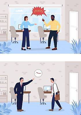 EPS 해외이미지 전신 여자 남자 흑인 일러스트 직장 여러명 성인 사무실 대립 가리킴 업무 비즈니스맨 비즈니스우먼 만화 동료 싸움 경영 성인만 해외일러스트 서양인 다수 회사 비즈니스 관계 모션 사람 손짓 작업 직장인 파일형식 벡터 이미지허브