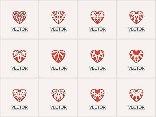 EPS 해외이미지 디자인 일러스트 추상 사람없음 빨간색 세트 오리엔탈 하트 심볼 만다라 해외일러스트 모양 컬러 무늬 파일형식 벡터 이미지허브