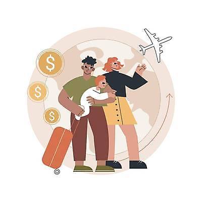 EPS 해외이미지 전신 여자 남자 화살표 아들 지구 어린이 해외여행 여행 일러스트 가족 엄마 가족여행 비행기 서기 들기 소년 성인 세명 달러 캐리어 아빠 해외일러스트 해외 돈 관계 항공교통 모션 대중교통 사람 여행가방 파일형식 벡터 이미지허브