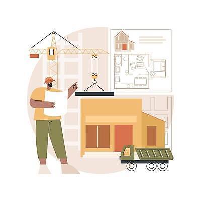 EPS 해외이미지 전신 남자 일러스트 주택 한명 서기 들기 성인 건설현장 설계도 트럭 가리킴 안전모 기중기 주택공사현장 성인남자한명만 건설근로자 해외일러스트 직업 1 모션 자동차 건설업 사람 손짓 건물 중장비 헬멧 안전장비 남자한명만 성인남자만 파일형식 벡터 이미지허브