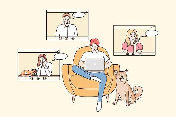 EPS 해외이미지 전신 여자 남자 반려견 말풍선 두마리 일러스트 함께함 대화 웃음 앉기 여러명 상반신 성인 친구 노트북 반려동물 소파 고양이 우정 강아지 화상통화 성인만 반려묘 해외일러스트 동물 다수 컨셉 2 의자 포유류 관계 모션 표정 말하기 사람 전자제품 개 통화 파일형식 벡터 이미지허브