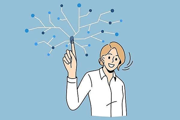 EPS 해외이미지 여자 일러스트 비즈니스 한명 상반신 성인 터치 가리킴 비즈니스우먼 클릭 성인여자한명만 해외일러스트 1 사람 손짓 직장인 여자한명만 성인여자만 파일형식 벡터 이미지허브