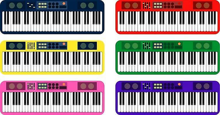 EPS 해외이미지 디자인 음악 컨셉 일러스트 열쇠 손잡이 세트 검은색 쪽지 소리 장비 기구 키보드 피아노 플랫 오브젝트 전자 오디오 아날로그 고립 관리자 멜로디 뮤지컬 옛날 해외일러스트 컬러 문화예술 전자제품 건반악기 파일형식 벡터 이미지허브