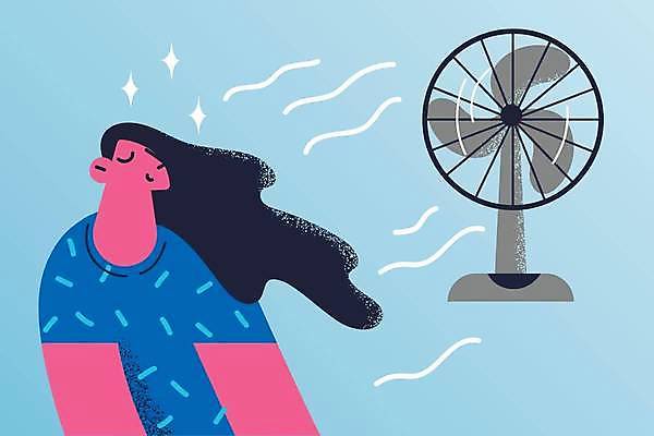 EPS 해외이미지 전신 라이프스타일 여자 일러스트 한명 상반신 성인 선풍기 시원함 만족 성인여자한명만 해외일러스트 1 감정 사람 생활 가전제품 여자한명만 성인여자만 파일형식 벡터 이미지허브