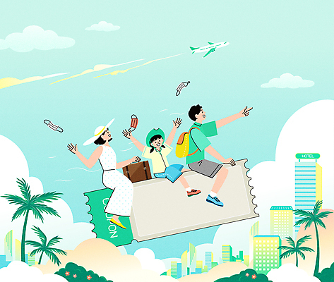 전신 구름 여자 남자 어린이 하늘색 일러스트 가족 하늘 호텔 가족여행 비행기 함께함 마스크 소녀 빌딩 성인 건물 세명 여름 여름휴가 바캉스 야자수 여행가방 만세 비행 가리킴 던지기 승차 사회이슈 즐거움 쿠폰 백팩 트로피컬아트 코로나바이러스 사회적거리두기 노마스크 델타변이바이러스 오미크론 해제 일상회복 국내일러스트 AI파일 자연요소 나무 건축물 계절 감정 캠페인 여행 컨셉 가방 관계 항공교통 모션 숙소 휴가 대중교통 사람 손짓 파란색 바이러스 그림 파일형식 벡터 여름_계절