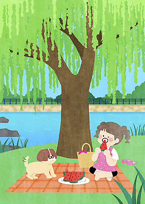 전신 PSD 한마리 공원 여자 어린이 일러스트 휴식 수박 함께함 한명 들기 앉기 소녀 여름 여름휴가 바캉스 반려동물 강 여름풍경 강아지 그늘 물기 먹기 버드나무 돗자리 힐링 개뼈다귀 돌징검다리 소풍바구니 수박조각 소녀한명만 국내일러스트 펫캉스 나무 동물 1 계절 공공시설 조각 컨셉 과일 모션 휴가 사람 풍경 바구니 개 애견간식 징검다리 여자한명만 소녀만 파일형식 여름_계절