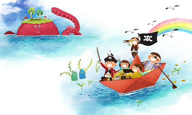 전신 PSD 여자 남자 어린이 바다 무지개 일러스트 갈매기 함께함 서기 들기 소녀 소년 여러명 상반신 친구 망원경 만세 탐험 황금 칼 승차 어린이날 즐거움 무인도 종이배 어린이상상 문어 노젓기 해적 보물상자 보물 해적놀이 해적의상 해적선 선장 금은보화 어린이만 동심 국내일러스트 자연요소 옷 기념일 감정 섬 다수 컨셉 배_교통 관계 모션 상상 놀이 조류 연체동물 사람 수중동물 도둑 종이접기 파일형식