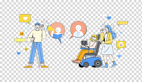 전신 편집 편집이미지 여자 남자 행복 말풍선 함께함 말하기 서기 웃음 들기 누끼 앉기 성인 세명 걷기 확성기 듣기 하트 잡기 도움 승차 장애인 복지 휠체어 PNG 소통 비장애인 시각장애인 성인만 전동스쿠터 청각장애인 편집소스 흰지팡이 장애인복지 모양 감정 컨셉 모션 지팡이 표정 사람 스쿠터 사회이슈 장애 파일형식