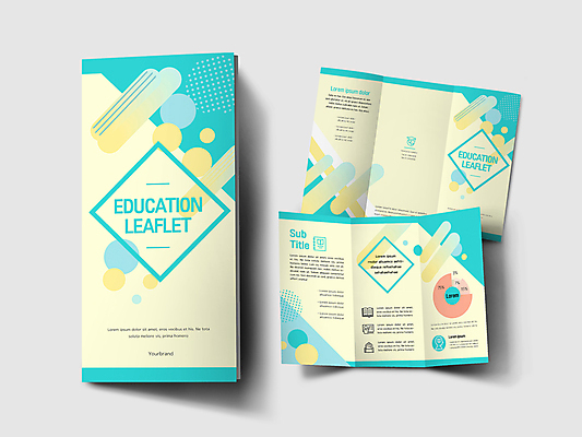 템플릿 표지디자인 교육 표지 내지 리플렛 하늘색 3단접지 그래프 팜플렛 사람없음 노란색 마름모 기하학 인디자인 INDD 이미지템플릿 도형 컬러 무늬 파란색 파일형식