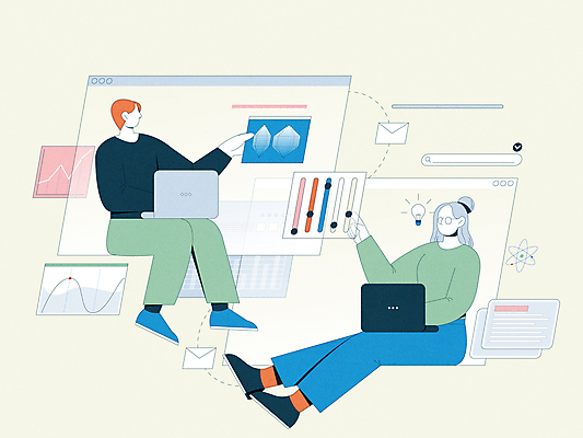 전신 여자 남자 일러스트 비즈니스 커뮤니케이션 그래프 앉기 성인 두명 노트북 스크린 터치 가리킴 비즈니스맨 비즈니스우먼 이메일 창업 성인만 국내일러스트 AI파일 모션 사람 손짓 전자제품 직장인 자영업 파일형식 벡터