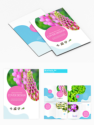 식물 템플릿 디자인 열매 꽃 리플렛 분홍색 하늘색 잎 꽃밭 북커버 자연 풍경 팜플렛 사람없음 물뿌리개 마거리트 인디자인 INDD 이미지템플릿 컬러 파란색 생태계 파일형식