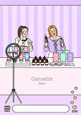 PSD 여자 일러스트 모바일 조명 들기 상반신 성인 두명 선물상자 쇼핑 화장 보라색 화장품 하트 온라인쇼핑 모바일쇼핑 라이브 방송조명 쇼호스트 앰플 팩트 성인여자만 라이브커머스 국내일러스트 모양 직업 컬러 모션 선물 사람 상자 뷰티 온라인 여자만 성인만 파일형식