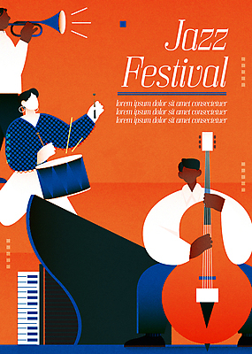 전신 여자 남자 포스터 음악 연주 일러스트 현악기 들기 상반신 성인 세명 축제 주황색 연주자 피아노 드럼 트럼펫 첼로 재즈 드럼스틱 음악축제 재즈가수 얼굴없음 성인만 국내일러스트 AI파일 악기 컬러 모션 문화예술 타악기 사람 음악가 가수 건반악기 금관악기 파일형식 벡터 찰현악기