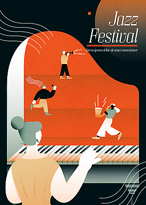 전신 여자 남자 포스터 연주 일러스트 프레임 서기 들기 여러명 상반신 성인 빨간색 검은색 축제 연주자 피아노 색소폰 마이크 트럼펫 재즈 음악축제 재즈가수 얼굴없음 성인만 국내일러스트 AI파일 음악 컬러 음향기기 다수 모션 사람 음악가 가수 건반악기 목관악기 금관악기 파일형식 벡터