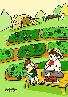 전신 PSD 나무 모자 여자 남자 딸 어린이 일러스트 수박 텐트 들기 앉기 소녀 성인 두명 연두색 여름 캠핑 아빠 먹기 평상 수박밭 수박조각 야외의자 주말농장 부녀 국내일러스트 식물 잡화 계절 조각 밭 의자 과일 가족 모션 레저 캠핑도구 사람 초록색 농장 파일형식