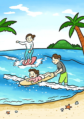 전신 PSD 구름 여자 남자 수영복 딸 어린이 엎드리기 파도 바다 섬 하늘색 일러스트 엄마 조개 불가사리 서기 소녀 상반신 성인 해변 세명 파란색 야자수 캠핑 잡기 서핑보드 서핑 아빠 국내일러스트 자연요소 나무 옷 컬러 가족 모션 레저 어패류 극피동물 사람 수상스포츠 보드_스포츠 파일형식