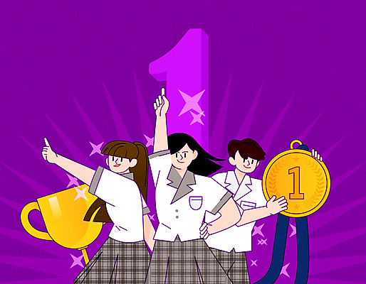 학생 여자 남자 교복 허리손 일러스트 청소년 여름방학 들기 상반신 세명 반짝임 보라색 가리킴 우승 트로피 메달 손뻗기 특강 십대만 국내일러스트 AI파일 옷 교육 컬러 포즈 모션 방학 사람 손짓 최고 강의 상_우승 상_상패 파일형식 벡터 여름_계절