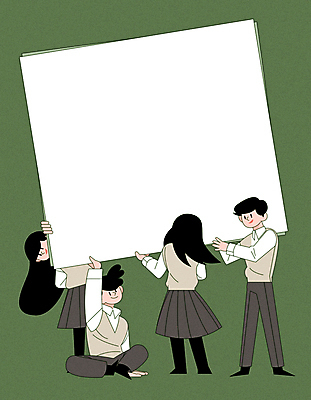 전신 학생 여자 남자 교복 종이 일러스트 청소년 프레임 여름방학 서기 들기 앉기 여러명 초록색 특강 십대만 카피스페이스 국내일러스트 AI파일 옷 교육 컬러 다수 모션 방학 사람 공백 강의 파일형식 벡터 여름_계절