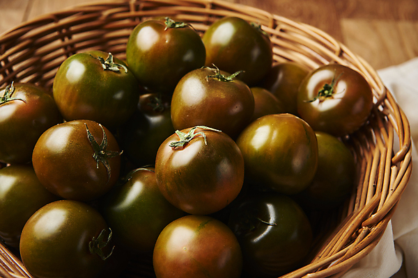 포토 JPG 스튜디오촬영 토마토 실내 사람없음 여러개 가득함 담기 제철음식 라탄바구니 나무배경 제철과일 과채 흑토마토 국내포토 음식 다수 백그라운드 채소 과일 모션 내부 바구니 제철 파일형식