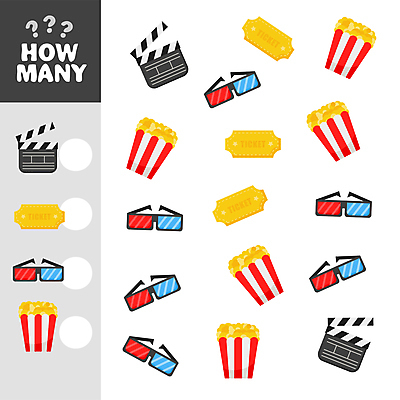 JPG 해외이미지 일러스트 사람없음 티켓 클래퍼보드 영화관 팝콘 3D안경 해외일러스트 안경 극장 파일형식 이미지허브