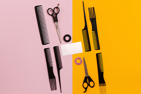 포토 JPG 해외이미지 디자인 프레임 사람없음 세트 뷰티 머리빗 미용용품 머리끈 노란배경 미용가위 분홍색배경 해외포토 분홍색 백그라운드 장신구 가위_도구 노란색 오브젝트 파일형식 이미지허브