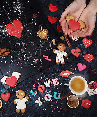 포토 JPG 해외이미지 손 검은배경 실내 사랑 들기 신체부위 쿠키 하트 보여주기 진저맨 진저쿠키 해외포토 모양 감정 백그라운드 모션 디저트 사람 내부 검은색 파일형식 이미지허브