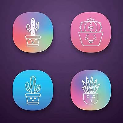 EPS 해외이미지 화분 일러스트 선인장 표정 사람없음 컬러풀 어플리케이션 원예 그라데이션 해외일러스트 식물 컬러 취미 파일형식 벡터 이미지허브