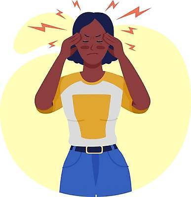 EPS 해외이미지 여자 일러스트 한명 상반신 성인 노란색 눈감음 고통 찡그림 질병 두통 성인여자한명만 해외일러스트 1 감정 컬러 의학 모션 표정 사람 여자한명만 성인여자만 파일형식 벡터 이미지허브