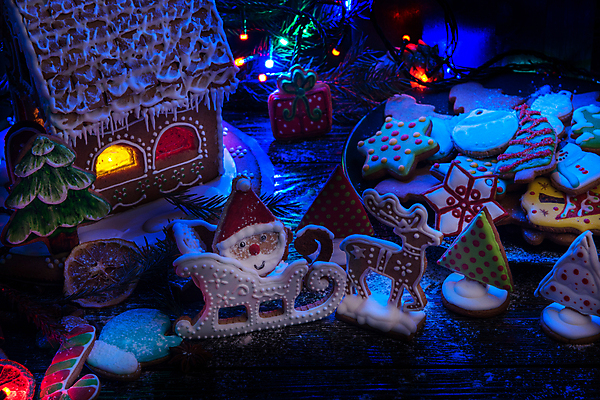 포토 JPG 해외이미지 크리스마스 실내 사람없음 쿠키 어둠 루돌프 과자집 산타모양 크리스마스트리모양쿠키 해외포토 모양 기념일 사슴 디저트 내부 산타클로스 파일형식 이미지허브