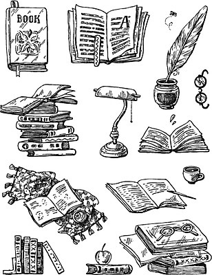 JPG 해외이미지 디자인 안경 일러스트 사람없음 책 스탠드 스케치 깃펜 책더미 해외일러스트 잡화 조명 미술 무더기 파일형식 이미지허브