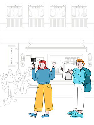 전신 여자 남자 여행 지도 일러스트 배낭 서기 들기 앉기 여러명 성인 건물 상점 기다림 셀프카메라 맛집 줄서기 성인만 액션캠 디저트카페 영상촬영 셀프캠 국내일러스트 AI파일 건축물 다수 가방 모션 사람 카메라 사진촬영 촬영 카페 파일형식 벡터